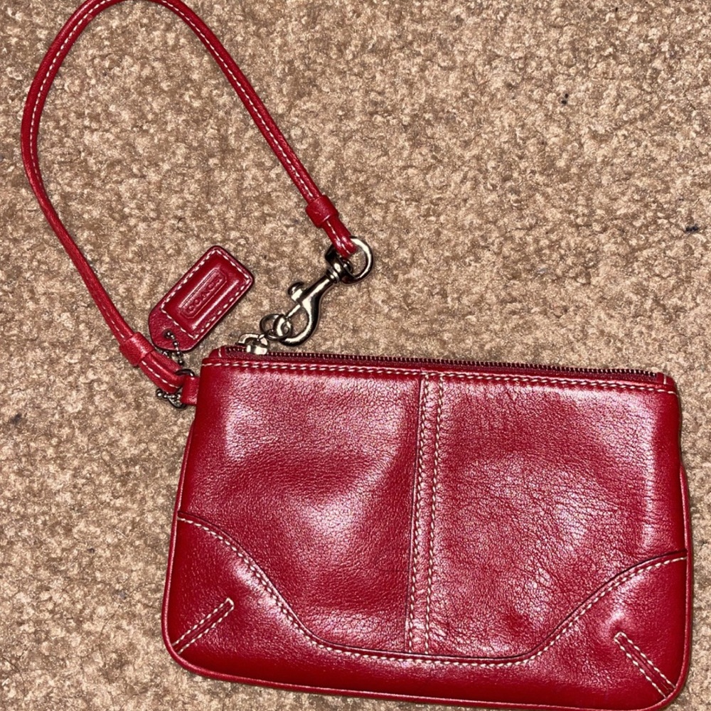 Red leather coach wristlet
